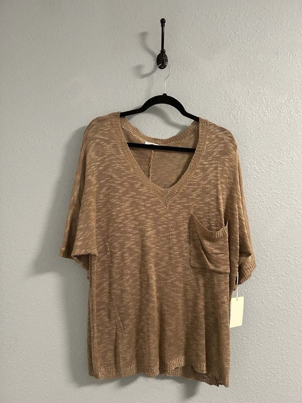 la miel V-Neck Knit Pocket Top Size M Brown